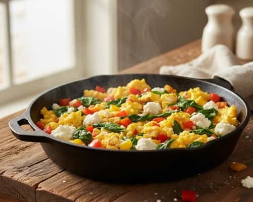 1. Cottage Cheese Scramble with Spinach and Peppers