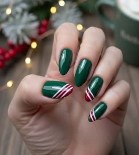 1. Classic Green Base with Candy Cane Tips