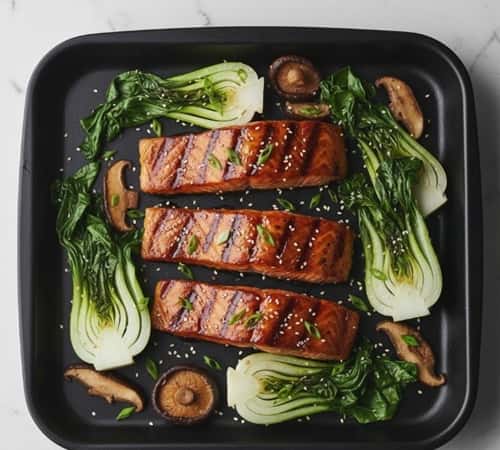 10. Asian Glazed Salmon with Bok Choy and Shiitakes