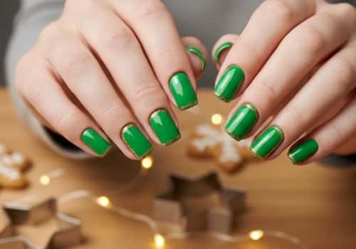 10. Bright Green Nails with Glitter Outlines