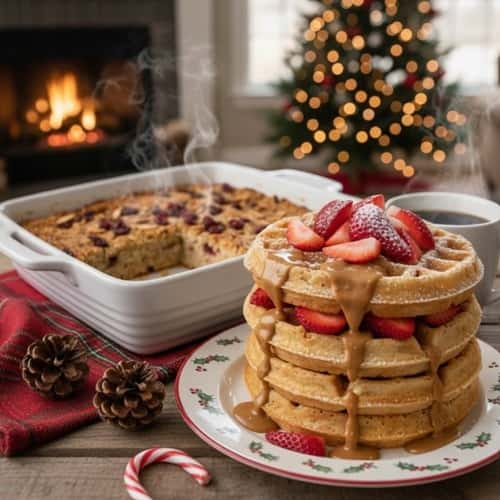 11. Holiday Protein Waffles with Almond Butter Drizzle