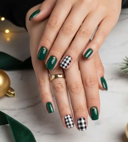 11. Pine Green Plaid + Gold Stud Details