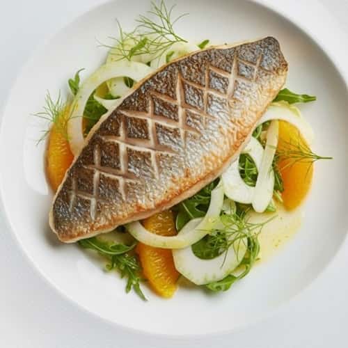 11. Seared Sea Bass with Fennel and Orange Salad