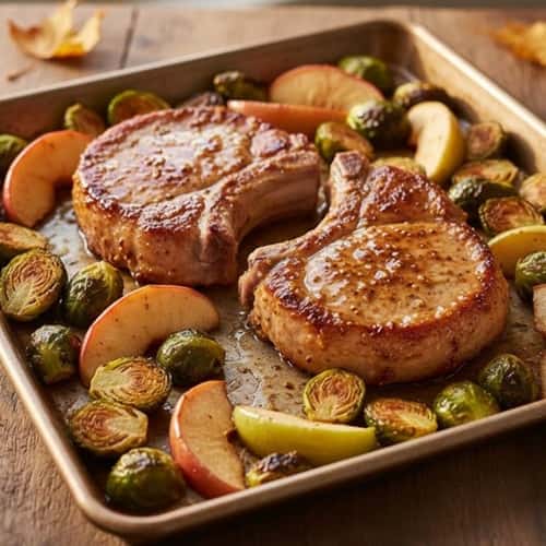 12. Honey Mustard Pork Chops with Apples and Brussels Sprouts
