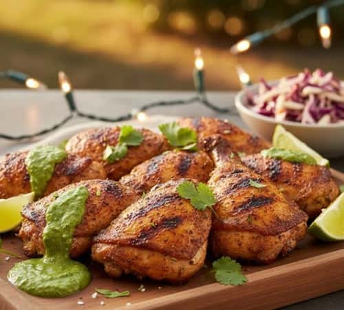 12. Spice-Rubbed Grilled Chicken Thighs with Cilantro-Jalapeno Sauce