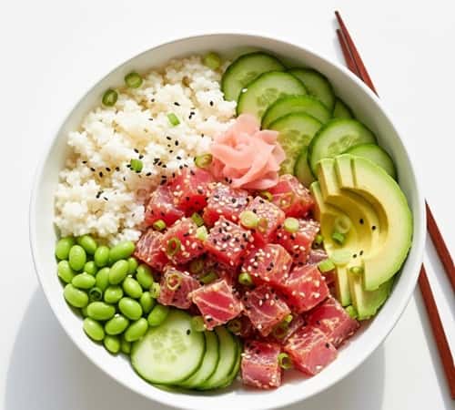 12. Spicy Tuna Poke Bowl with Edamame