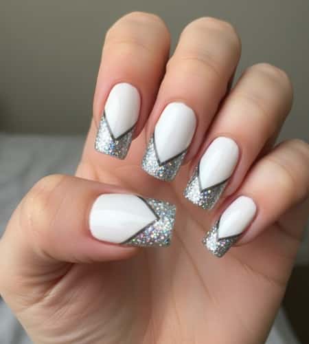 13. Glittered V-French Tip