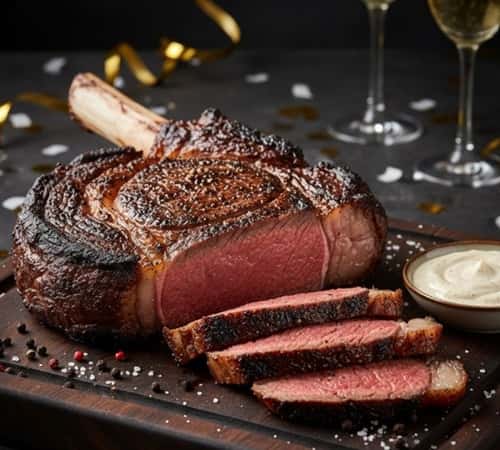 13. Reverse-Seared Bone-In Ribeye with Roasted Garlic Aioli