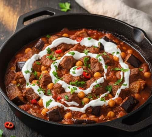 14. One-Pot Eggplant, Chickpea, and Ground Beef Skillet