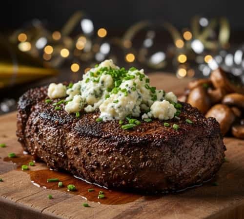 2. Coffee-Crusted Prime Ribeye with Blue Cheese Crumbles