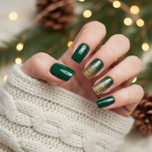 2. Forest Green Nails with Gold Glitter Fade