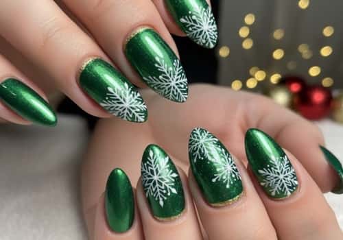 2. Green Chrome Snowflake Nails