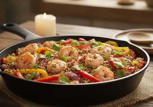 2. One-Pot Spicy Shrimp Quinoa Skillet