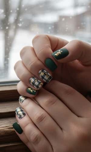 3. Matte Green Plaid With Gold Foil