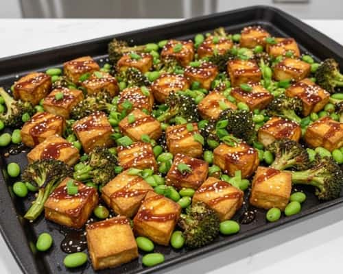 3. Teriyaki Tofu with Broccoli and Sesame Edamame