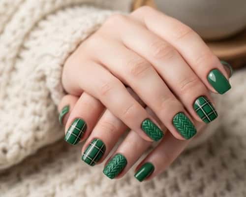 4. Hunter Green Plaid & Sweater Pattern Mix