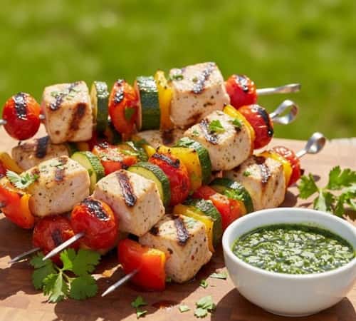 4. Mediterranean Swordfish Kebabs with Herb Chimichurri