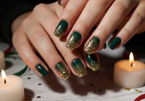 5. Dark Green Glitter Ombre Nails