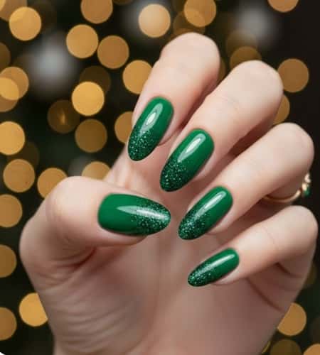 5. Glittery Green Ombre Nails