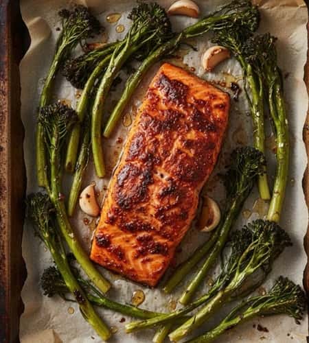 6. Harissa-Glazed Salmon with Roasted Broccolini