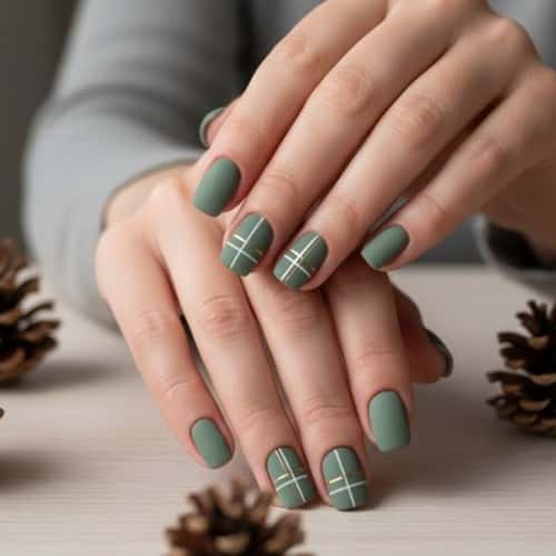 6. Minimalist Green Plaid Line Art