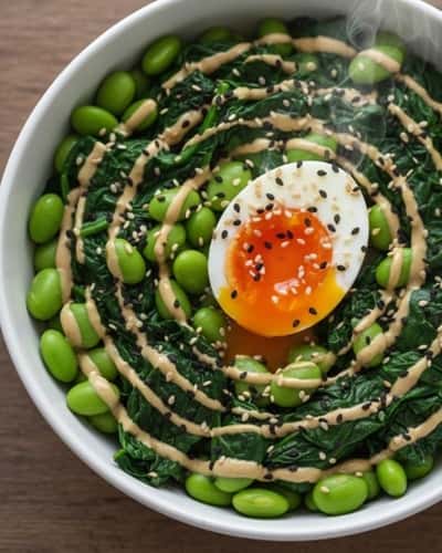 6. Spicy Edamame Breakfast Bowl with Tahini Drizzle
