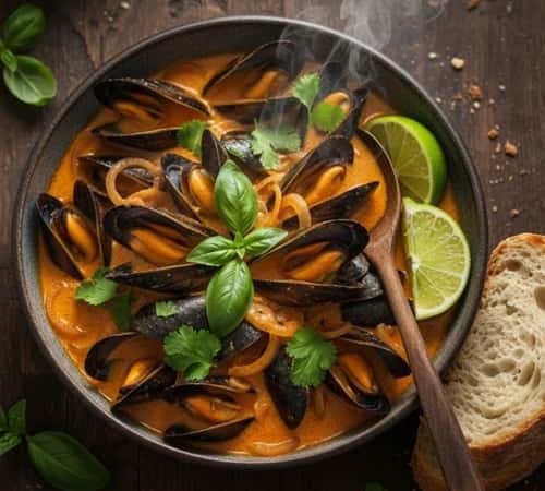 7. Coconut Curry Mussels with Fresh Herbs
