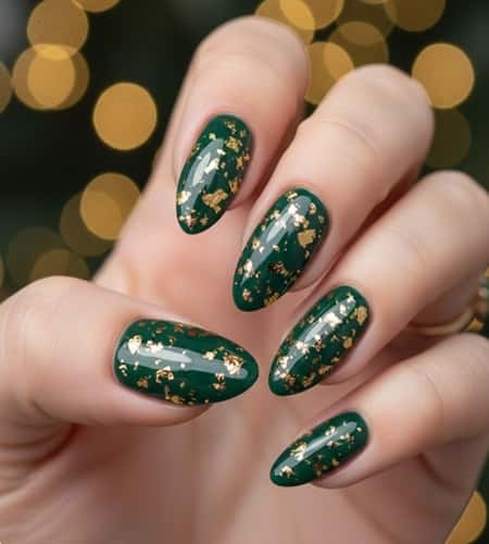 8. Gold Foil over Deep Green Nails