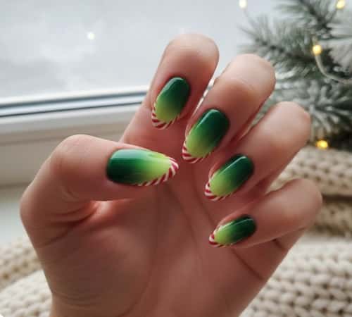 8. Green Ombre Nails with Candy Cane Borders.jpg