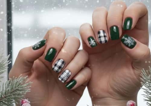 8. Green Plaid With Snowflake Accents