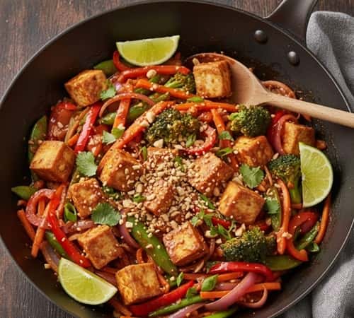 8. One-Pot Tofu and Veggie Stir Fry with Peanut Sauce