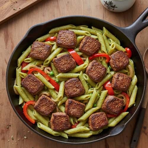 9. Cajun Steak Tips with Green Pea Penne