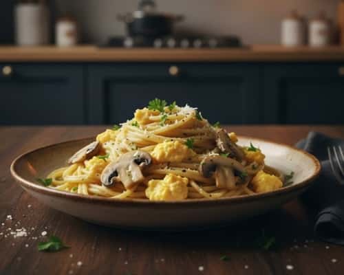 9. Creamy Egg & Mushroom Pasta