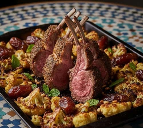 9. Moroccan Spiced Lamb Chops with Cauliflower and Dates