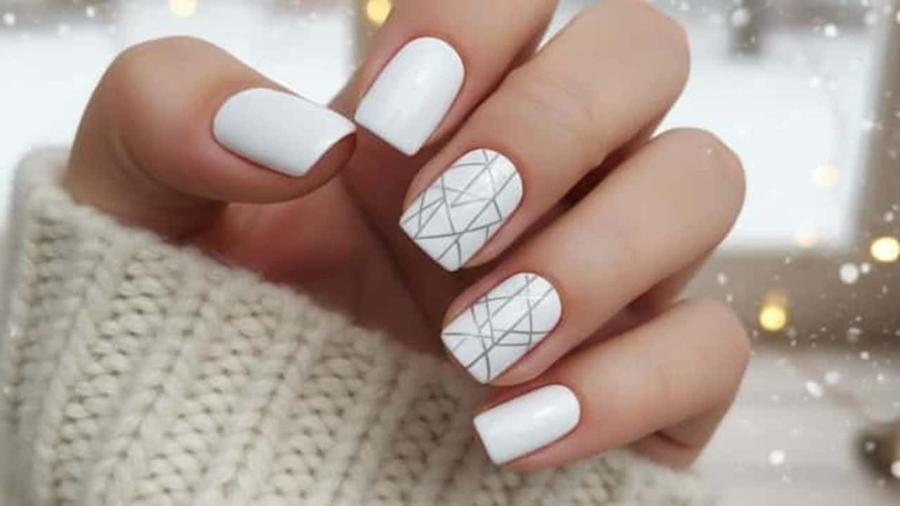 Crisp White Winter Nails for Holiday and Winter Parties - featured