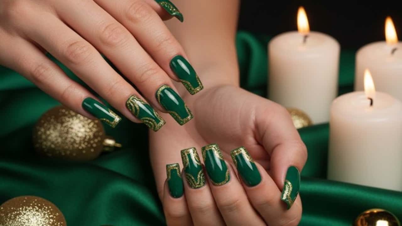 Green Christmas Nail Designs with Glitter - featured