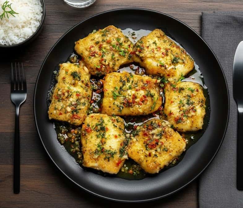7. Rustic Garlic-Butter Fish with Chili Flakes